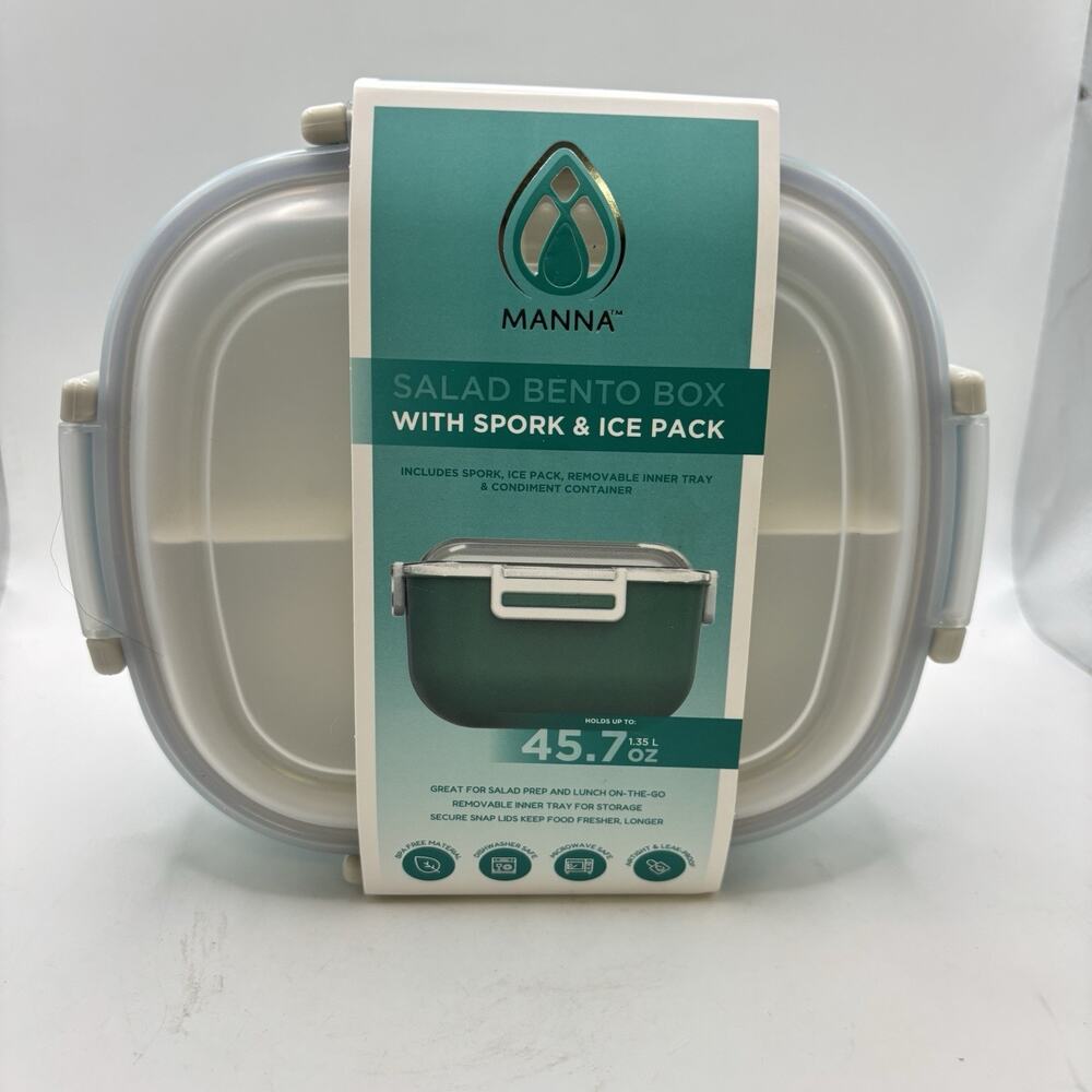 All-in-One Salad Lunch Container, Bento Lunch Box 47.5-oz SPORK & ICEPACK- Green